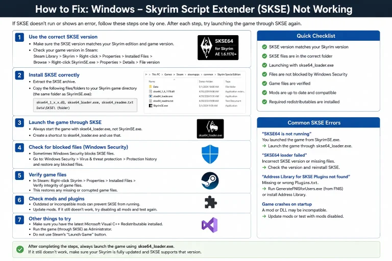 How to fix Windows Skyrim Script Extender not working