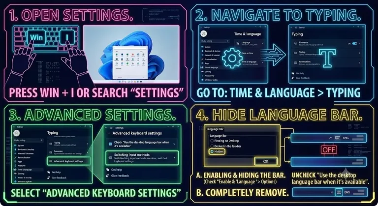 How to hide the language bar from the Windows 11 taskbar