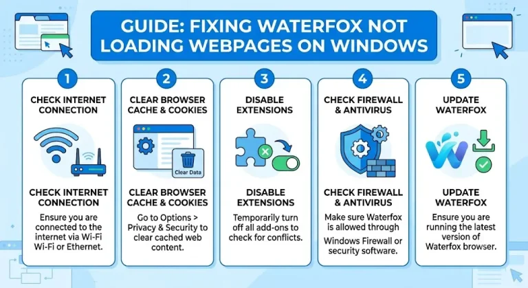 How to fix Windows Waterfox failing to load web pages