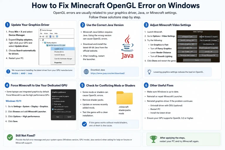 How to fix Minecraft OpenGL errors on Windows