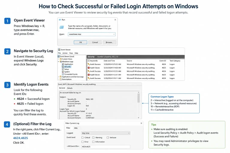 How to check successful or failed login attempts on a Windows computer