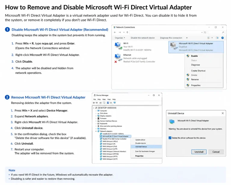 How to remove and disable the Microsoft Wi-Fi Direct virtual adapter